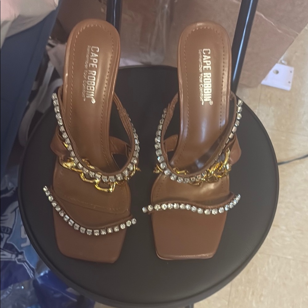 Cape Robbin Brown Chain Embellished Heels